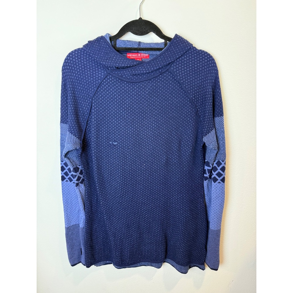 Krimson Klover Blue Merino Wool Silk Blend Textured Pullover Hoodie XL Thumbhole